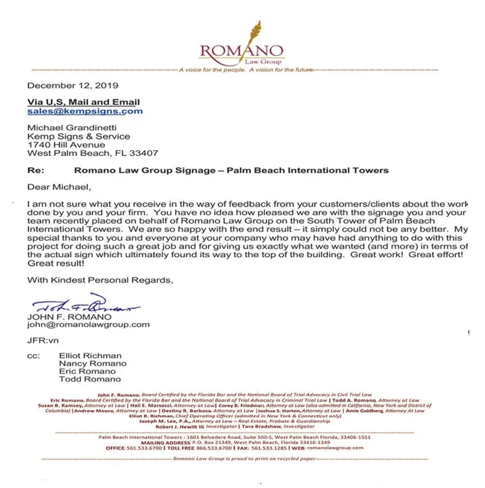 Kemp Signs commercial signage project — customer testimonial
